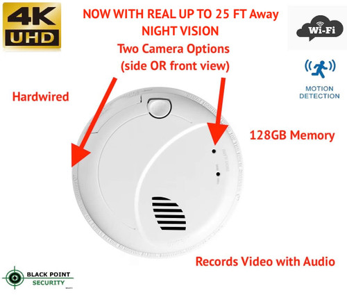 4K UHD Wireless Wi-Fi Hidden Security Nanny Camera Smoke Detector with Night Vision & Audio