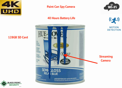 4K UHD WiFi Paint Can Security Camera with Integrated DVR and Long-Life Battery