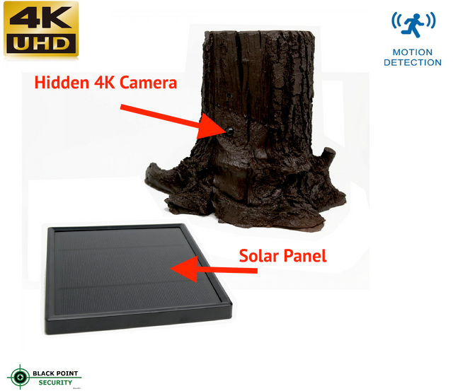 Solar Powered Outdoor Hidden 4K DVR Camera Tree Stump