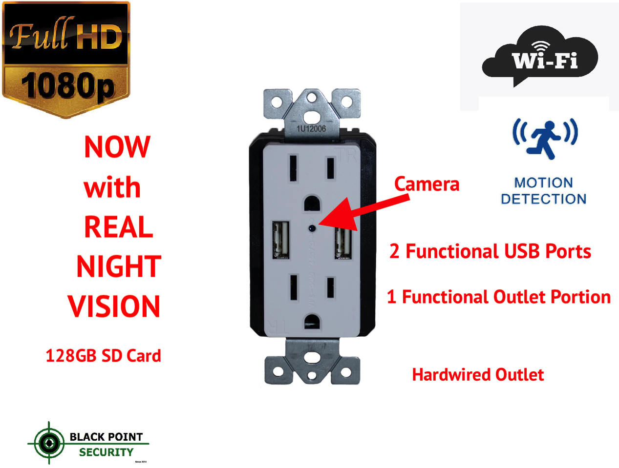 Hidden Camera outlet with full hd night vision hidden camera