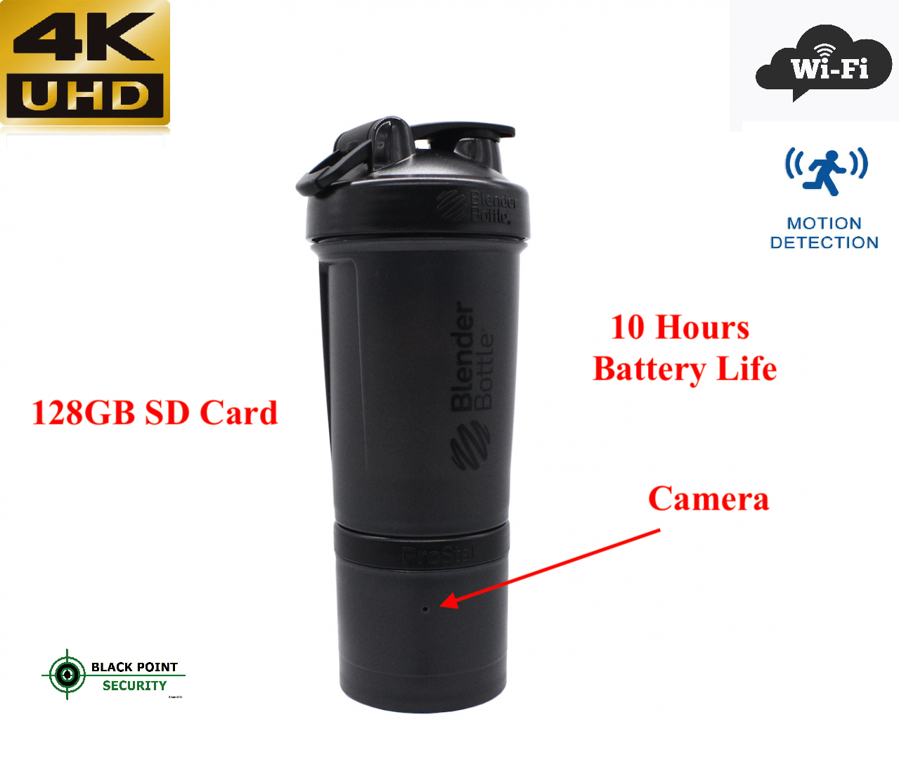 Battery Operated Gym Water Bottle With 4K UHD Wifi Camera