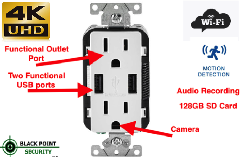 Hardwired Receptacle Outlet Plug With Wifi 4K UHD Camera