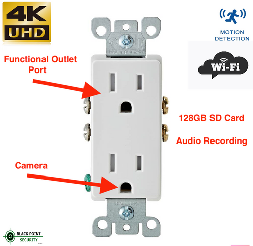 Wall Outlet Adapter 4K Hidden Camera w/ DVR & WiFi Remote View 