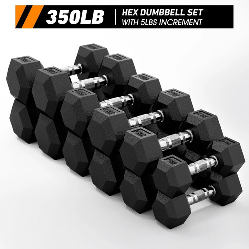 Mikolo Rubber Hex Dumabbell Set, Option in 350lbs, Strength Training Weight Set Home Gym