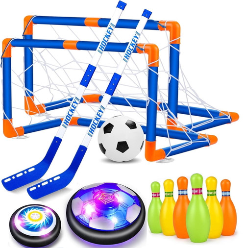 JUGAAD LIFE 3 in 1 Hover Soccer Ball Hockey Bowling Toys Set for Kids Indoor/Outdoor Sports Games Toys for 3 4 5 6 7 8 Years Old Boys Girls Christmas Birthday Gifts