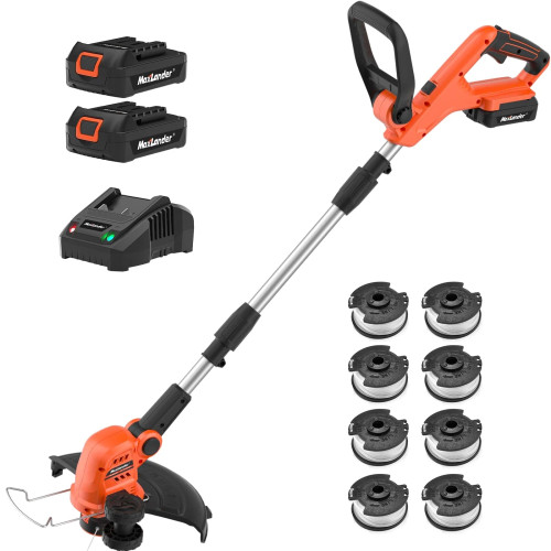MAXLANDER Weed Wacker Cordless, 20V 12 Inch Cordless String Trimmer Edger, Weed Wacker Battery Operated with 8 PCS Replacement Spools, Lightweight Weed Trimmer (2x2.0Ah Battery and Charger Included)