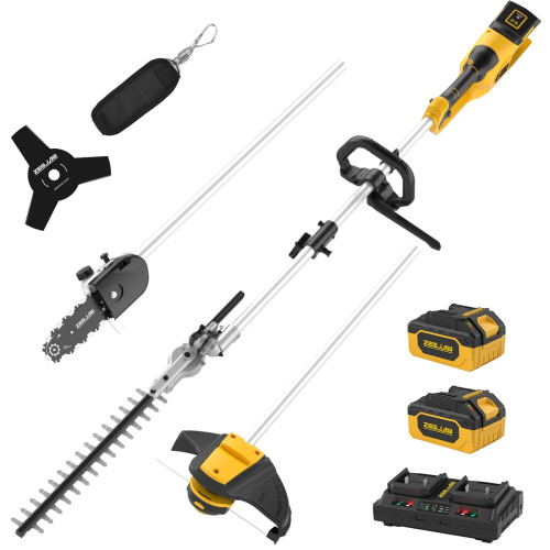 ZEGJAW 40V Cordless Weed Wacker, 8" Electric Pole Saw, Hedge Trimmer and Brush Cutter, 4-in-1 Multi Garden Tools with 2 * 20V 4Ah Battery and 1*Charger