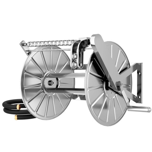 Efurden Stainless Steel Garden Hose Reel with 5ft Leader Hose, Heavy Duty and Large Capacity Metal Water Hose Reel Wall Mount with Crank Handle