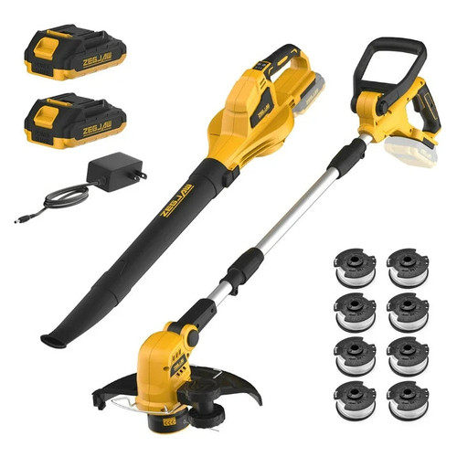ZEGJAW 10 Inch 2-in-1 Weed Wacker and Cordless Leaf Blower Combo Kit, 12 Inch String Trimmer Lawn Edger, 2x2.0Ah Batteries & Charger Included