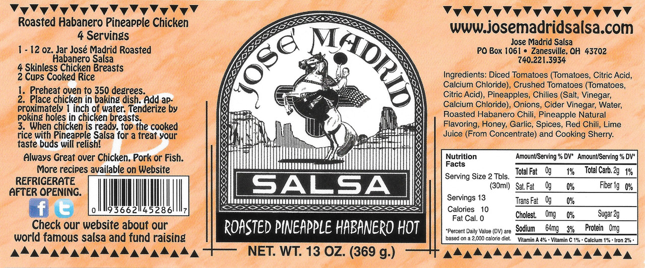 Roasted Pineapple Habanero Hot - Jose Madrid Salsa