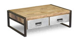 Reclaimed wood coffee table with metal drawers