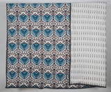 100% COTTON HAND PRINTED GREY AND BLUE TRIBAL QUILT AND 2 SHAMS