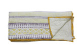 100% COTTON HAND PRINTED MUSTARD AND PURPLE QUILT WITH 2 SHAMS