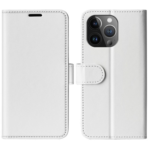 R64 Texture Horizontal Flip Leather Phone Case for iPhone 15 Pro - White