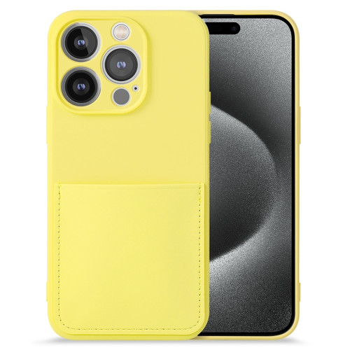 Imitate Liquid Silicone Skin Feel Phone Case with Card Slot for iPhone 15 Pro - Yellow
