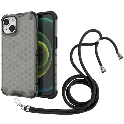 Lanyard Honeycomb Phone Case for iPhone 15 - Black