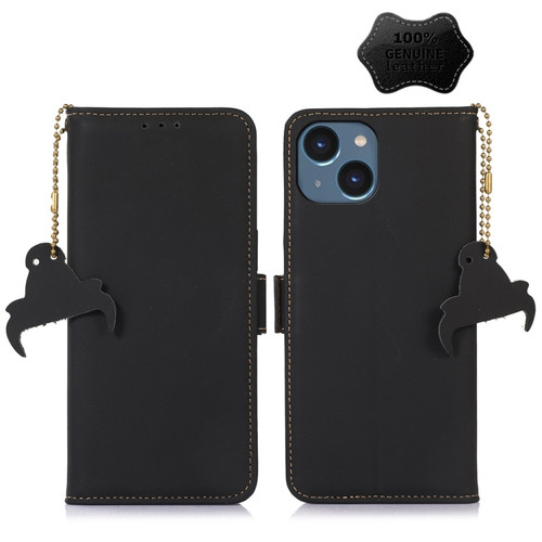 Genuine Leather Magnetic RFID Leather Phone Case for iPhone 15 - Black