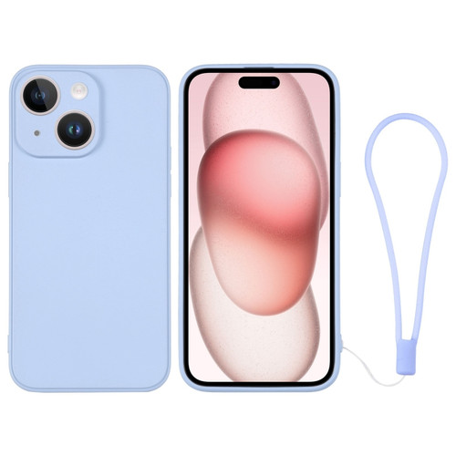 Silicone Phone Case with Wrist Strap for iPhone 15 - Light Blue