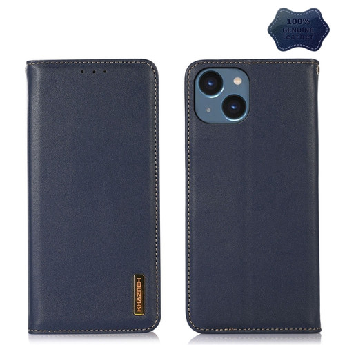 KHAZNEH Nappa Top Layer Cowhide Leather Phone Case for iPhone 15 - Blue