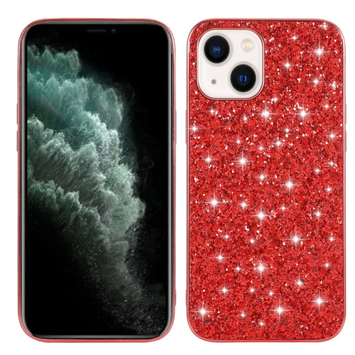 Plus Glitter Powder TPU Phone Case for iPhone 15 - Red