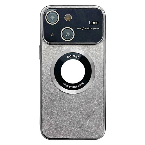 Large Window MagSafe Gradient Glitter Electroplating TPU Phone Case for iPhone 15 - Silver