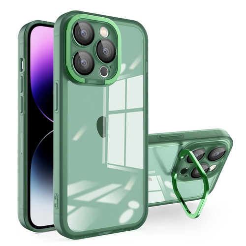 Invisible Lens Bracket Matte Transparent MagSafe Phone Case for iPhone 15 - Dark Green