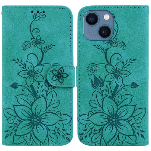 Lily Embossed Leather Phone Case for iPhone 15 - Green