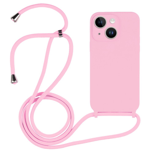 Crossbody Lanyard Liquid Silicone Case for iPhone 15 - Pink