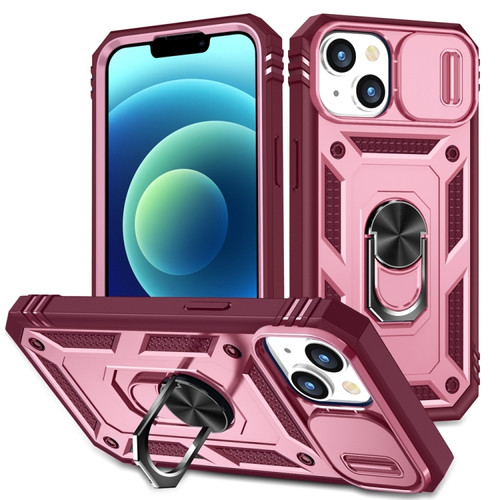 Plus Sliding Camshield Holder Phone Case for iPhone 15 - Pink+Rose Red