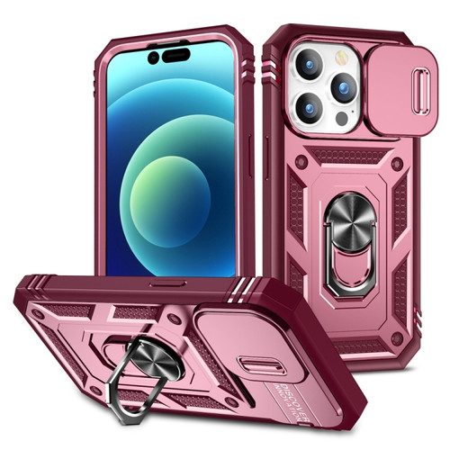 Pro Max Sliding Camshield Holder Phone Case for iPhone 15 - Pink+Rose Red