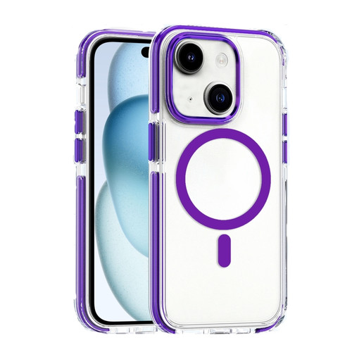 Dual-color MagSafe TPU Hybrid Clear PC Shockproof Phone Case for iPhone 15 - Purple