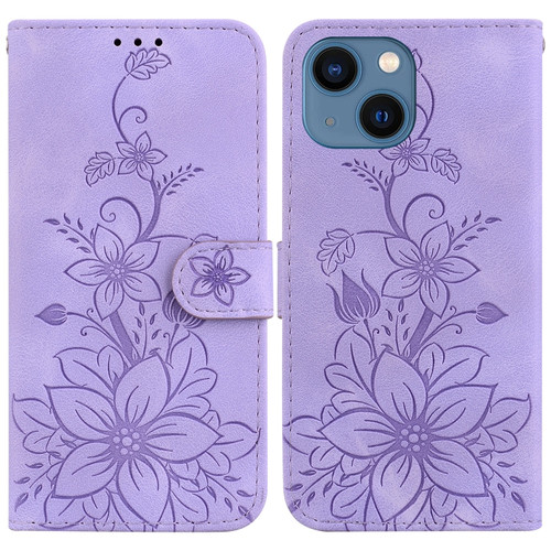 Lily Embossed Leather Phone Case for iPhone 15 - Purple
