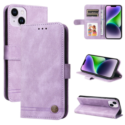 Skin Feel Life Tree Leather Phone Case for iPhone 15 - Purple