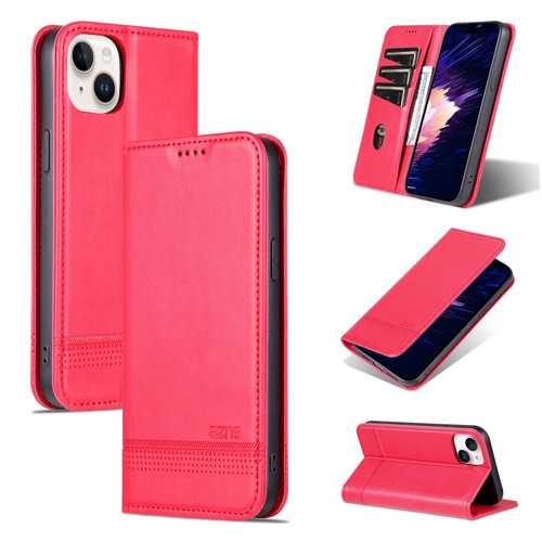 AZNS Magnetic Calf Texture Leather Phone Case for iPhone 15 - Red