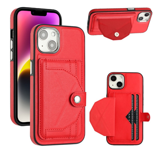 Shockproof Leather Phone Case with Card Holder for iPhone 15 - Red