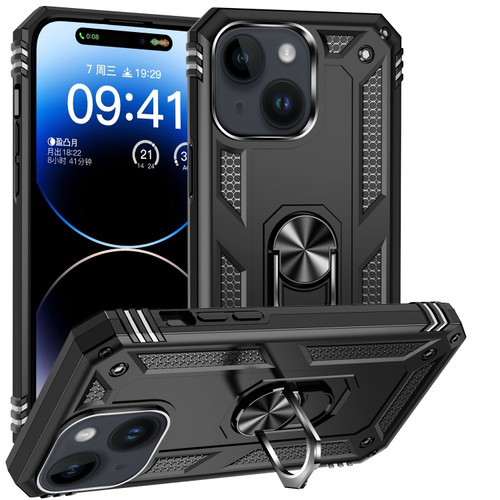 Shockproof TPU + PC Phone Case with Holder for iPhone 15 Plus - Black