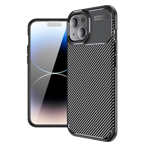 Carbon Fiber Texture Shockproof TPU Phone Case for iPhone 15 Plus - Black