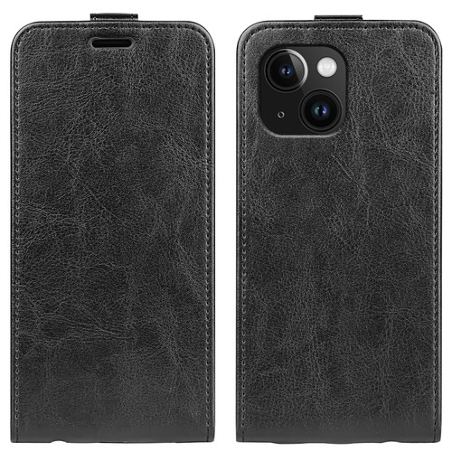 R64 Texture Single Vertical Flip Leather Phone Case for iPhone 15 Plus - Black