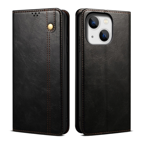 Oil Wax Crazy Horse Texture Leather Phone Case for iPhone 15 Plus - Black