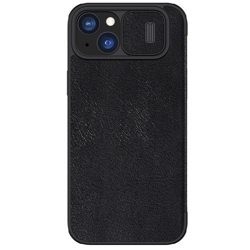 NILLKIN QIN Series Pro Sliding Camera Cover Design Leather Phone Case for iPhone 15 Plus - Black