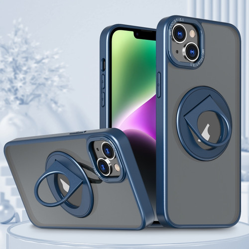 Rotating Ring Magnetic Holder Phone Case for iPhone 15 Plus - Blue