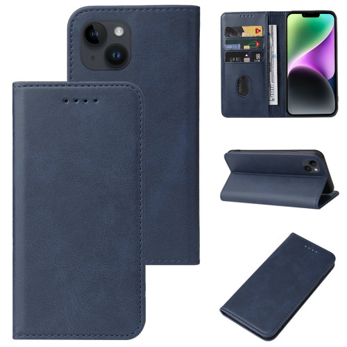 Magnetic Closure Leather Phone Case for iPhone 15 Plus - Blue