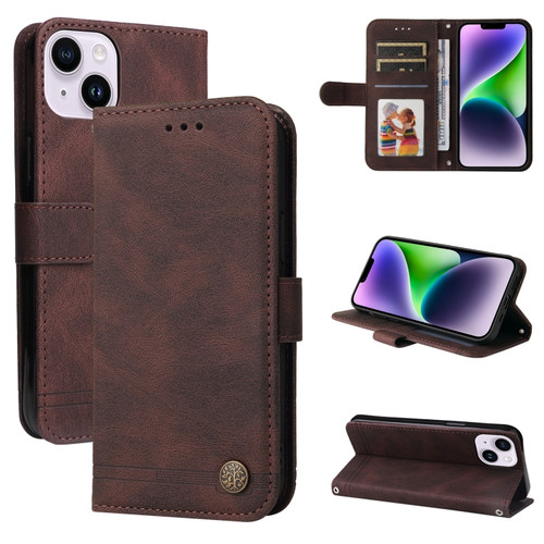 Skin Feel Life Tree Leather Phone Case for iPhone 15 Plus - Brown