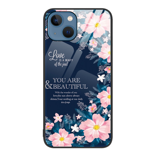 Colorful Painted Glass Phone Case for iPhone 15 Plus - Flower