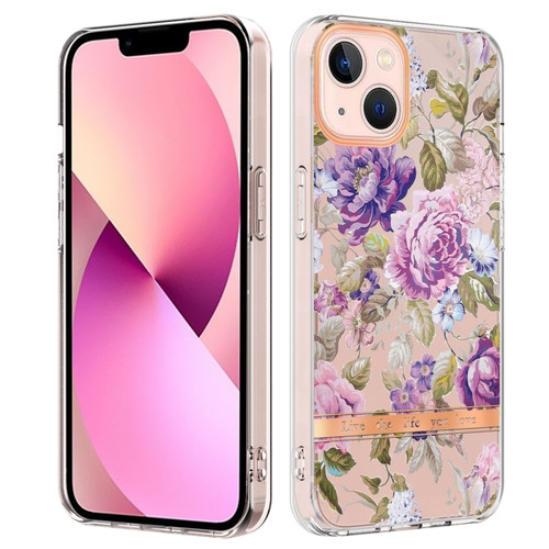 Flowers and Plants Series IMD TPU Phone Case for iPhone 15 Plus - Purple Peony