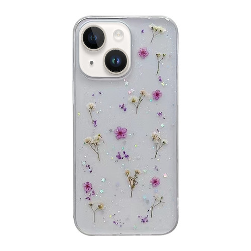 Gypsophila Flowers Pattern TPU Protective Phone Case for iPhone 15 Plus - Purple