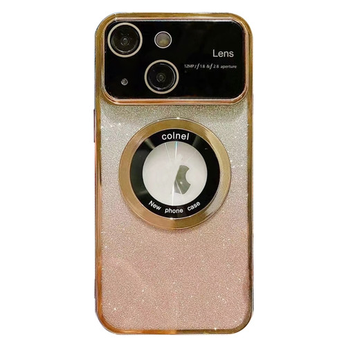 Large Window MagSafe Gradient Glitter Electroplating TPU Phone Case for iPhone 15 Plus - Gold