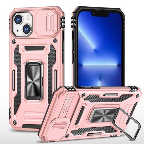 Armor PC + TPU Camera Shield Phone Case for iPhone 15 Plus - Rose Gold