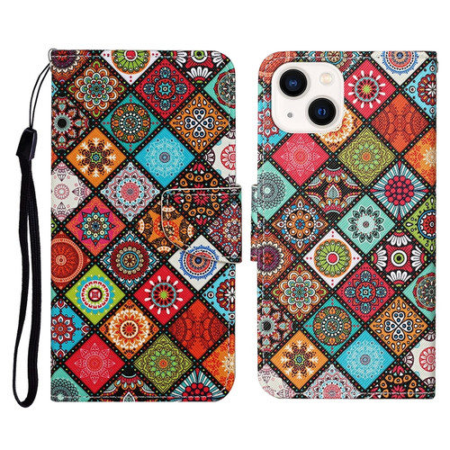 3D Colored Drawing Flip Leather Phone Case for iPhone 15 Plus - Ethnic Totem