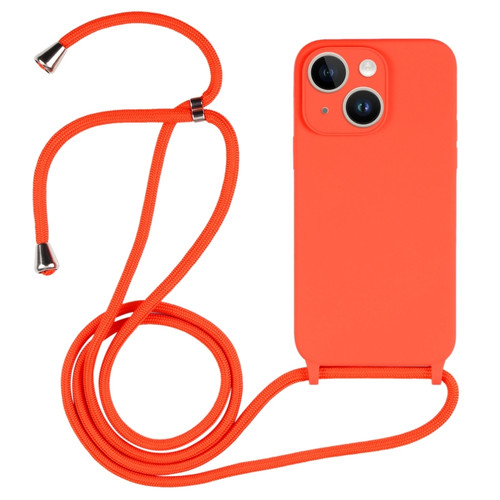 Crossbody Lanyard Liquid Silicone Case for iPhone 15 Plus - Orange